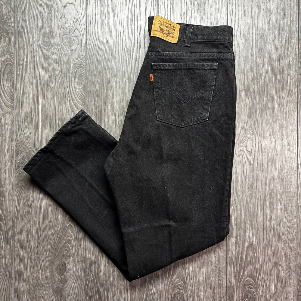 Vintage Levis 619 Orange Tab Jeans Mens 38x30 Black Straight Leg Denim 80s 90s